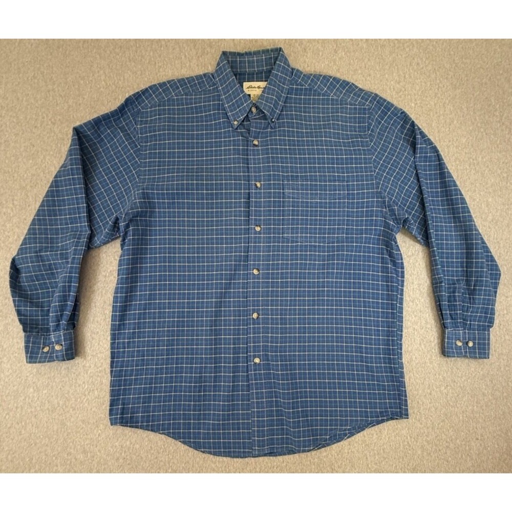 Eddie Bauer Medium Men's Long Sleeve Button Down Blue Plaid Cotton Outdoors